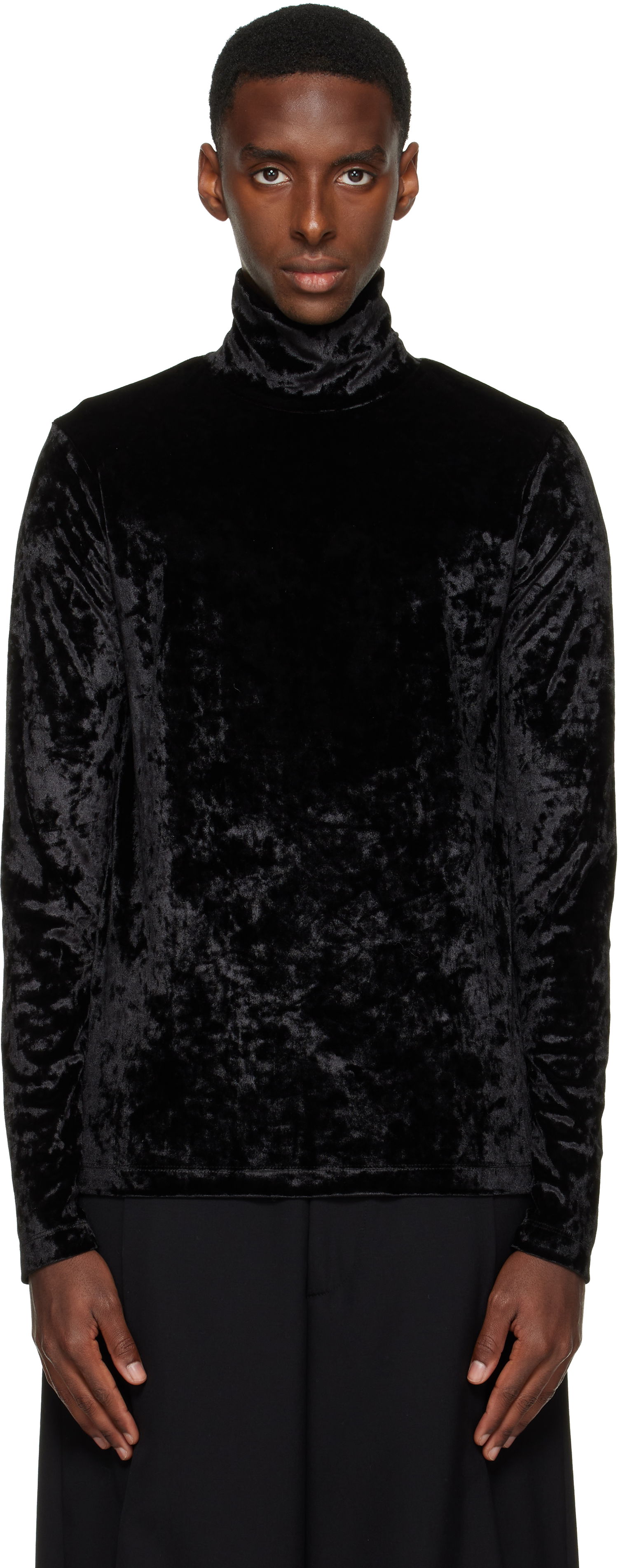 Sveter Dries Van Noten Dries Van Noten Crushed Velvet Long Sleeve High Neck Top Čierna | 252-021128-2329, 0