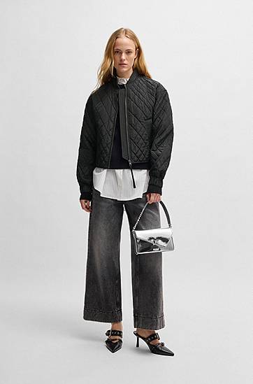 Bomber bunda BOSS HUGO Quilted Cropped Bomber Jacket Čierna | 50541441, 1