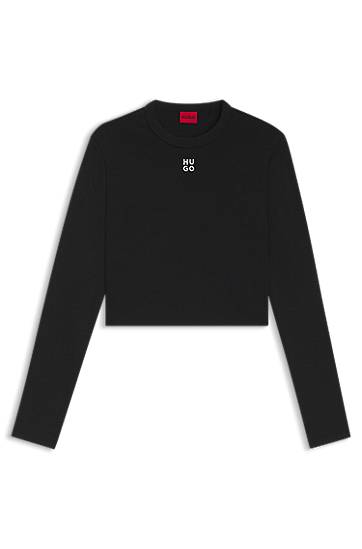 Crop Top BOSS HUGO Slim-Fit Cropped Jersey Top with Embroidered Logo Čierna | 50518378, 0