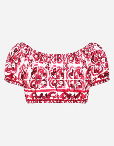 Crop Top Dolce & Gabbana Majolica-print Poplin Crop Top Ružová | F755RTHH5BAHE3TN, 1