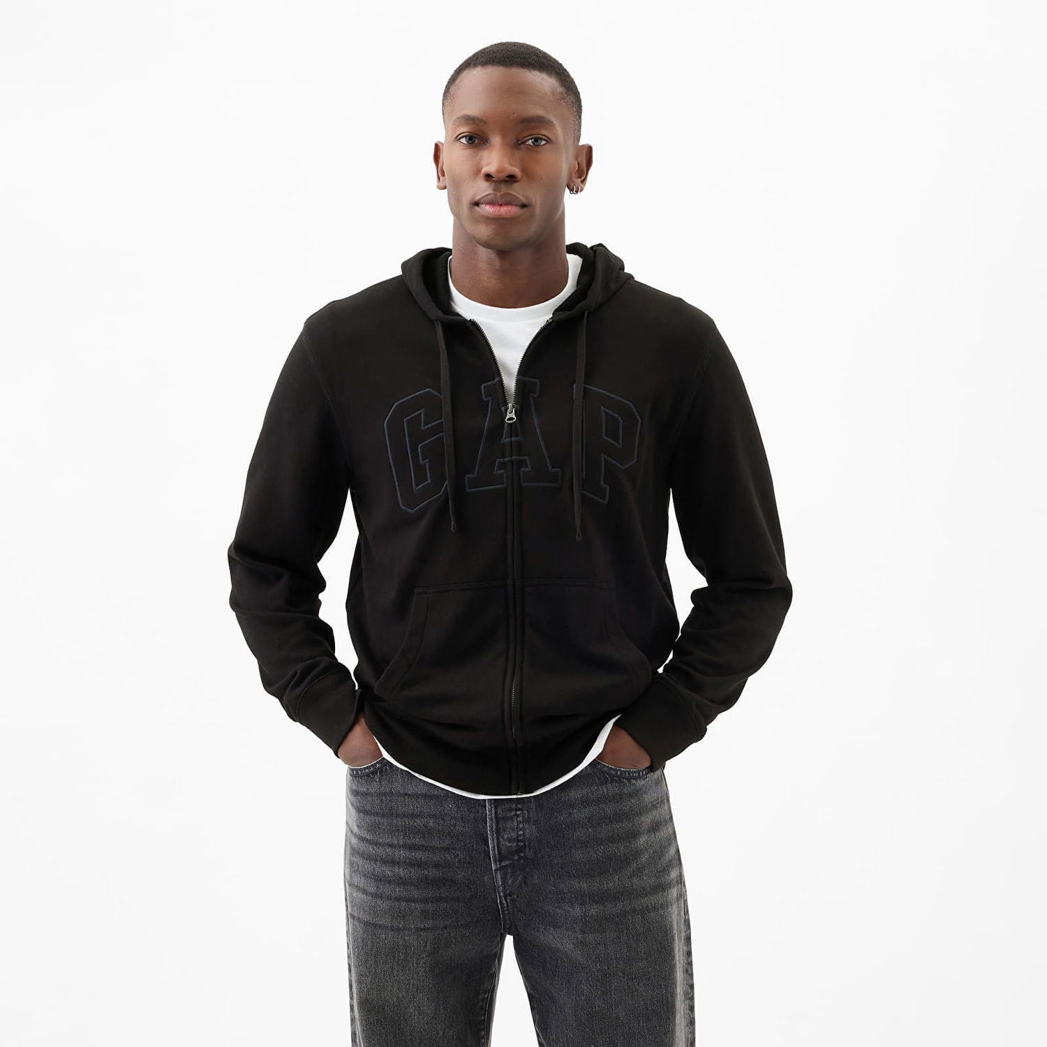 Mikina GAP French Terry Fullzip Logo Hoodie True Black Čierna | 868454-00, 0