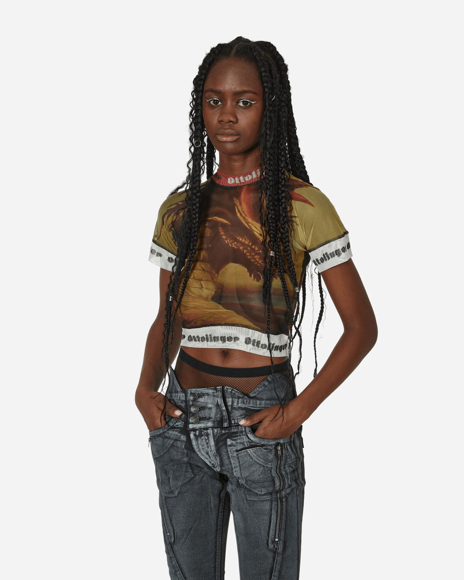 Crop Top Ottolinger Mesh Graphic T-Shirt Žltá | 100124 OTDRMS, 0