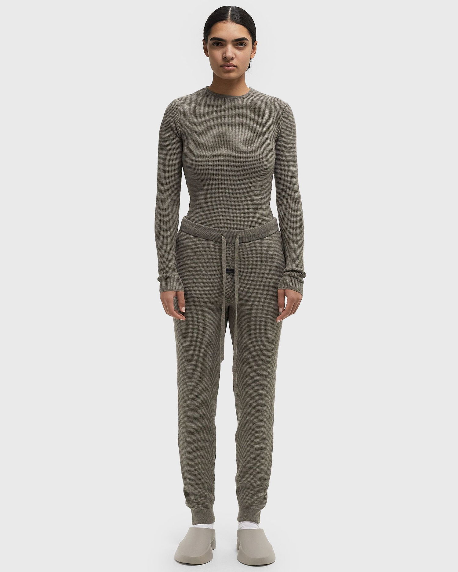 Sveter Fear of God Essentials Waffle Fitted Long Sleeve Sweater Zelené | 192HO247241FW-367, 1