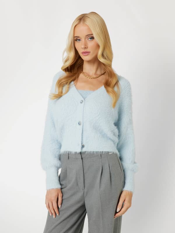 Fuzzy Yarn Button Up Cardigan