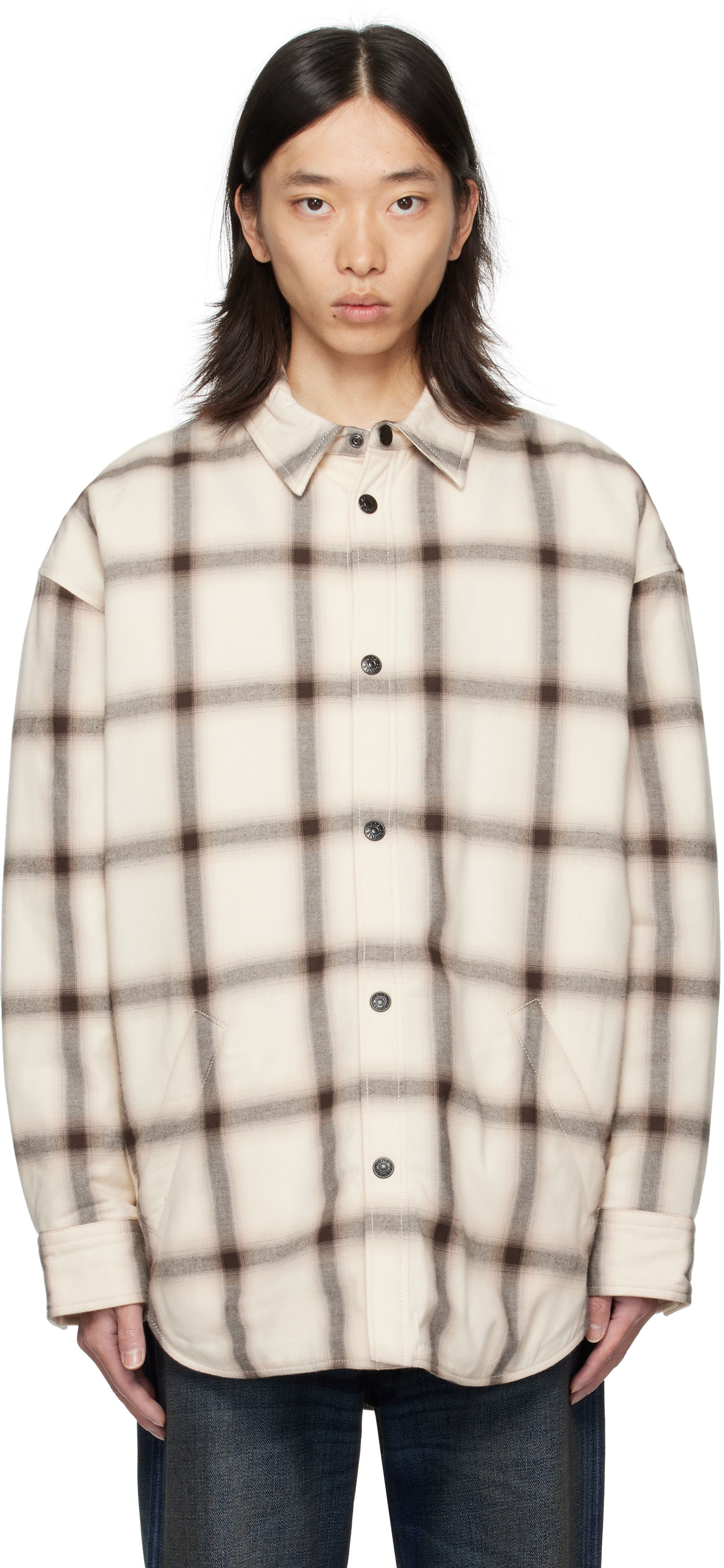 Košeľa Acne Studios Acne Studios Flannel Button-Up Overshirt Béžová | B90845-, 0