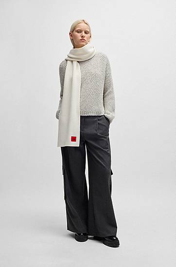 Šál BOSS HUGO Ribbed Wool-Blend Scarf Biela | 50502605, 1