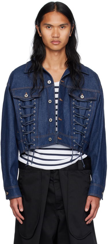 Bunda Jean Paul Gaultier Jean Paul Gaultier Lace-Up Cropped Denim Jacket Modrá | 24/30-F-VE067-D015-55, 0