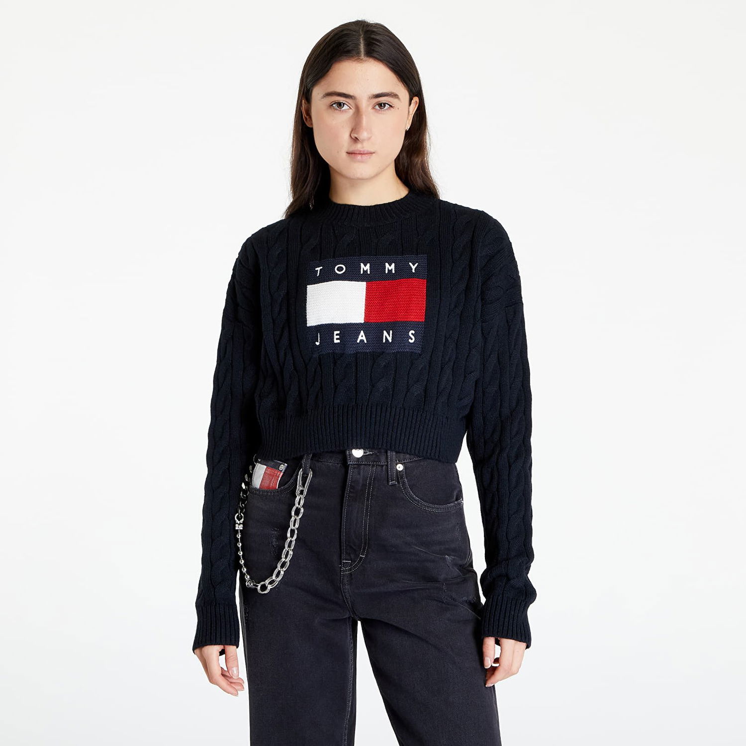 Sveter Tommy Hilfiger Jeans Boxy Center Flag Pullover Čierna | DW0DW14261 BDS, 0