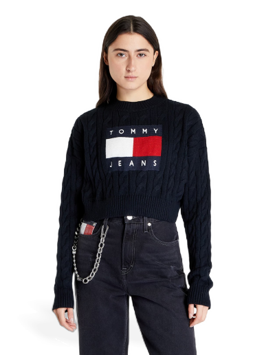 Sveter Tommy Hilfiger Jeans Boxy Center Flag Pullover Čierna | DW0DW14261 BDS