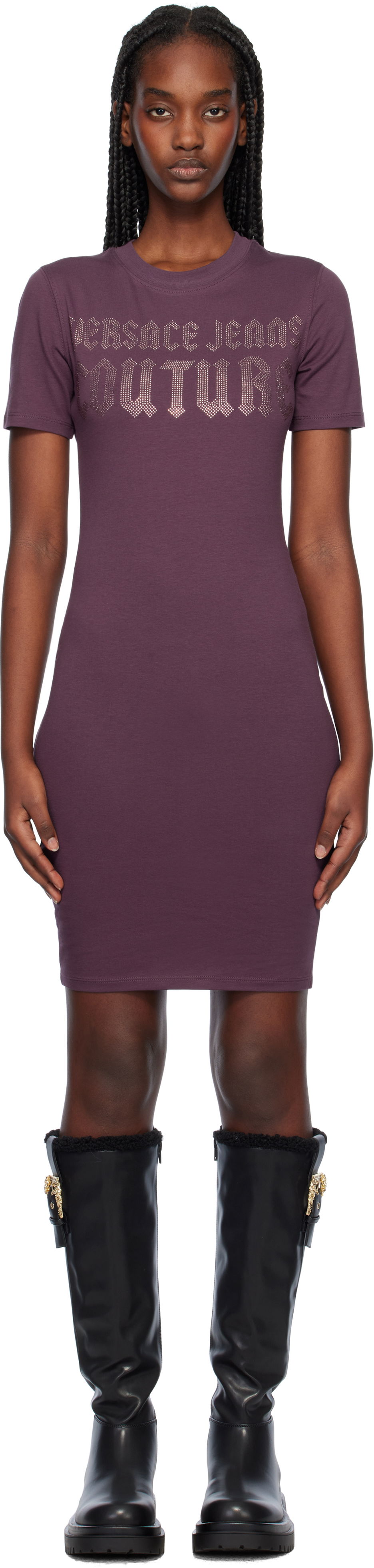 Šaty Versace Gothic Logo Purple Mini Dress Vínová | E77HAOL00_ECJ02L, 0