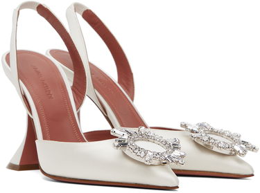 Tenisky a topánky Amina Muaddi Sling Back Heels With Crystal Buckle Biela | BEGUM SLING CL SATIN, 3