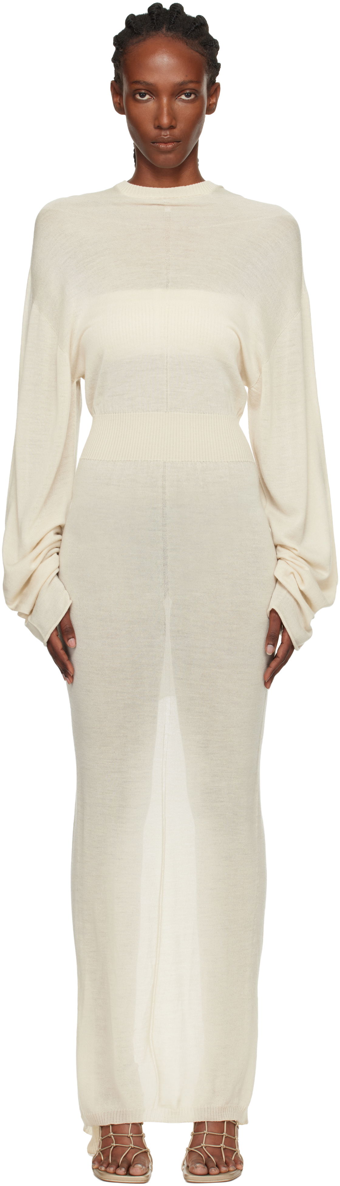 Šaty Rick Owens Concordians Knit Hooded Maxi Dress Béžová | RP02E4649 M, 0