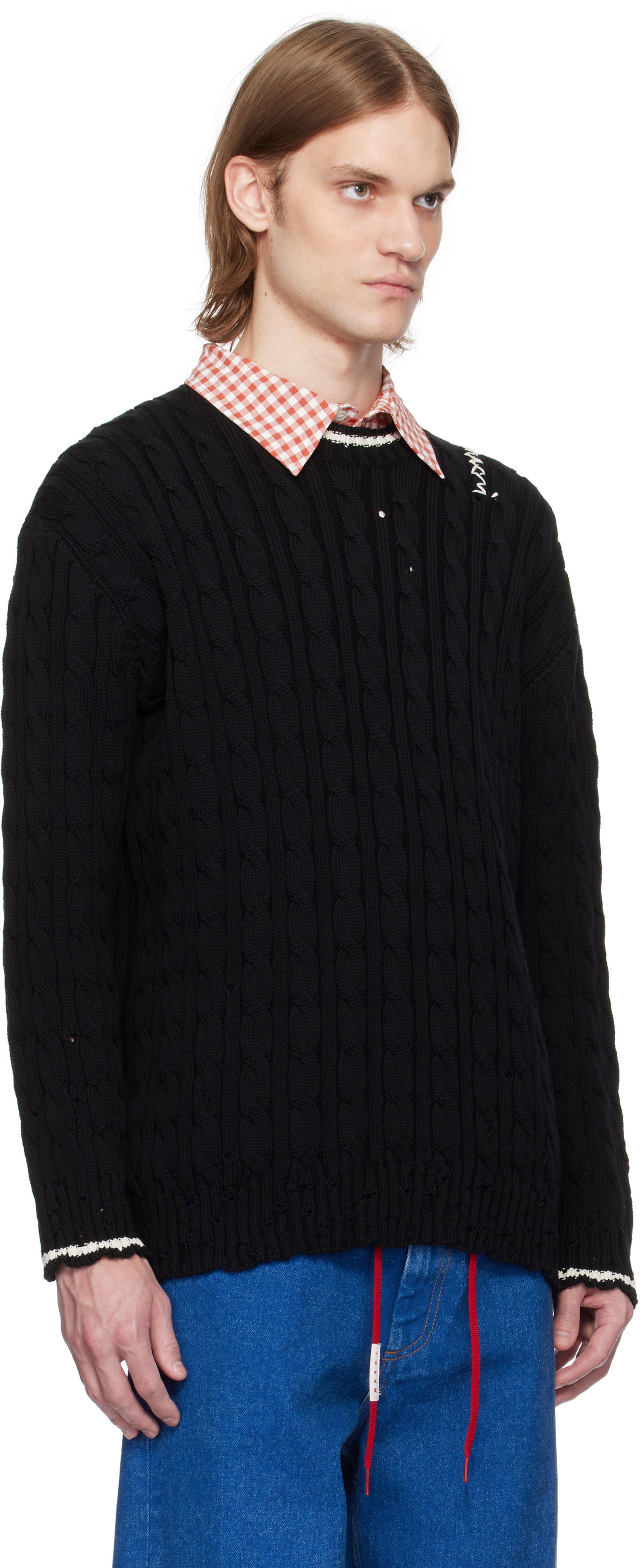 Sveter Marni Marni Dishevelled Cable Knit Sweater Čierna | POMG0071EQ UFC656, 1