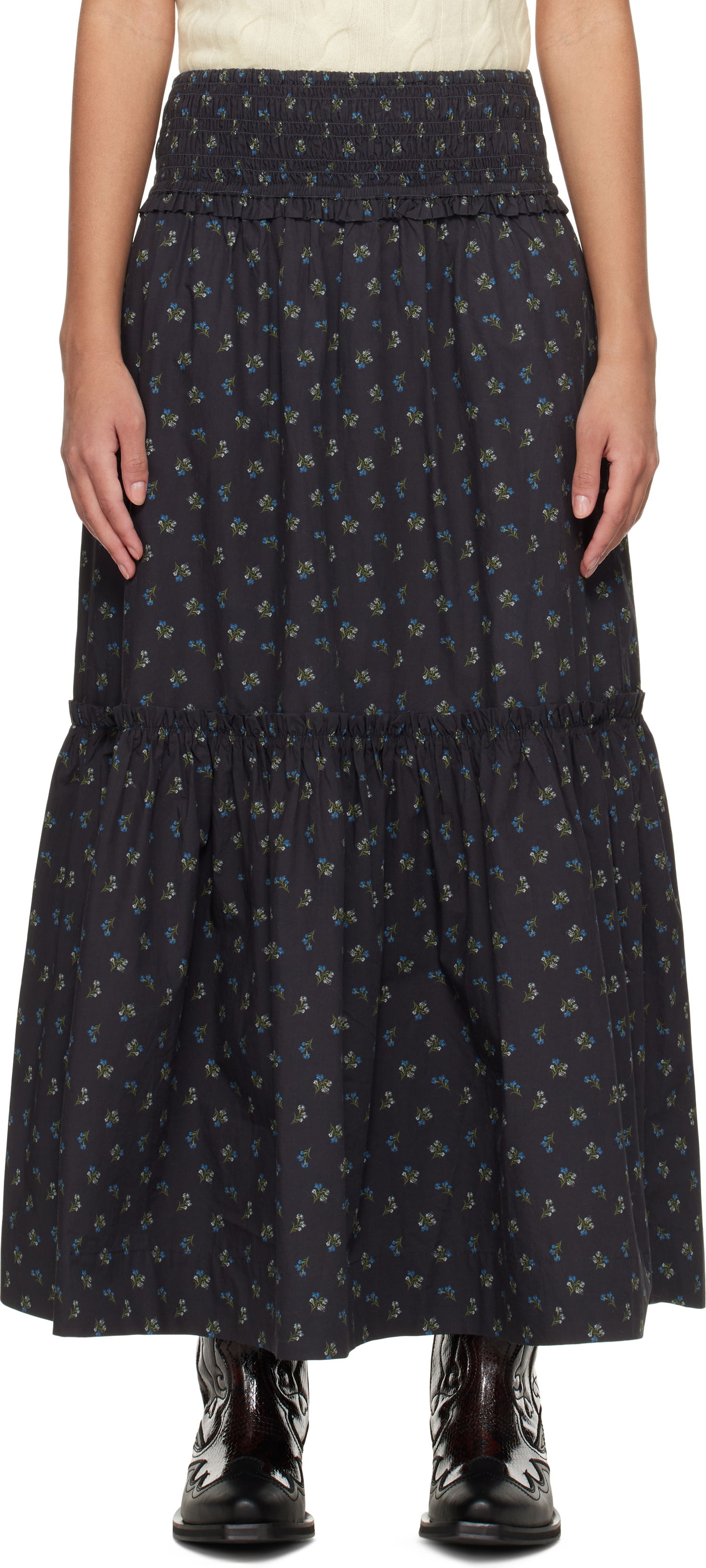 Sukňa GANNI Ganni Floral Printed Maxi Skirt Čierna | W0308, 0
