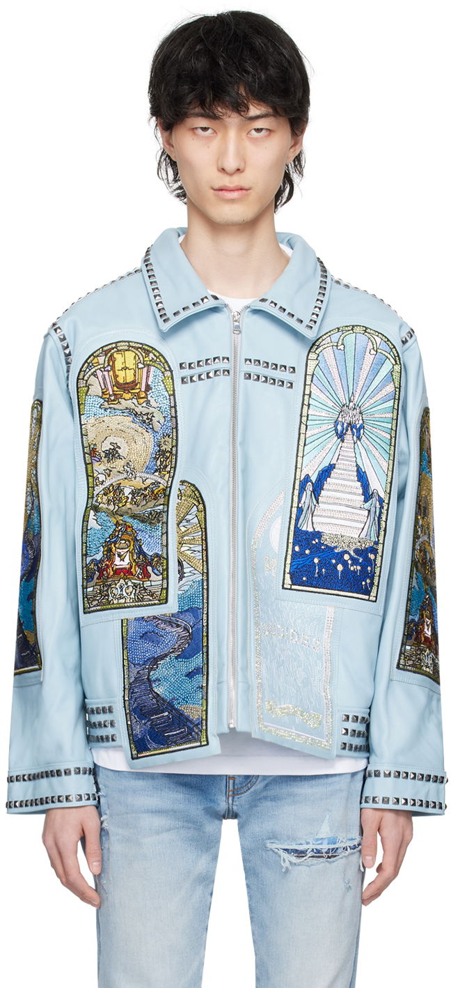 Bunda Who Decides War Eternity Stained-Glass Embroidered Studded Leather Jacket Modrá | 1131110008SS24