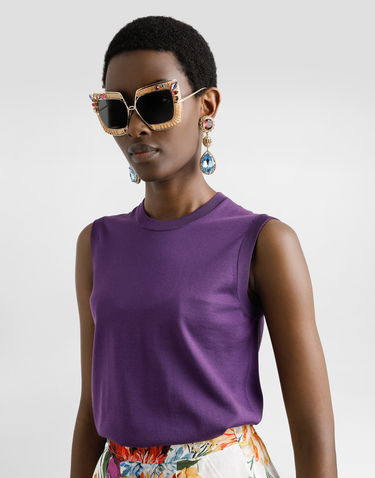 Tielko Dolce & Gabbana Dolce & Gabbana Silk Tank Top with Brooch Fialová | FXT02TJBSO1F0257, 3