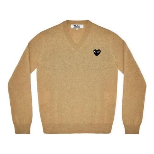 Sveter Comme des Garçons PLAY V-Neck Long Sleeve T-Shirt With Black Emblem Béžová | AZ-N018-051-3