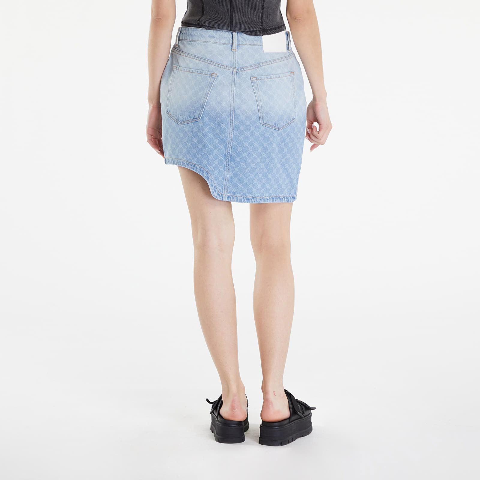 Zella Monogram Denim Skirt Mid Blue