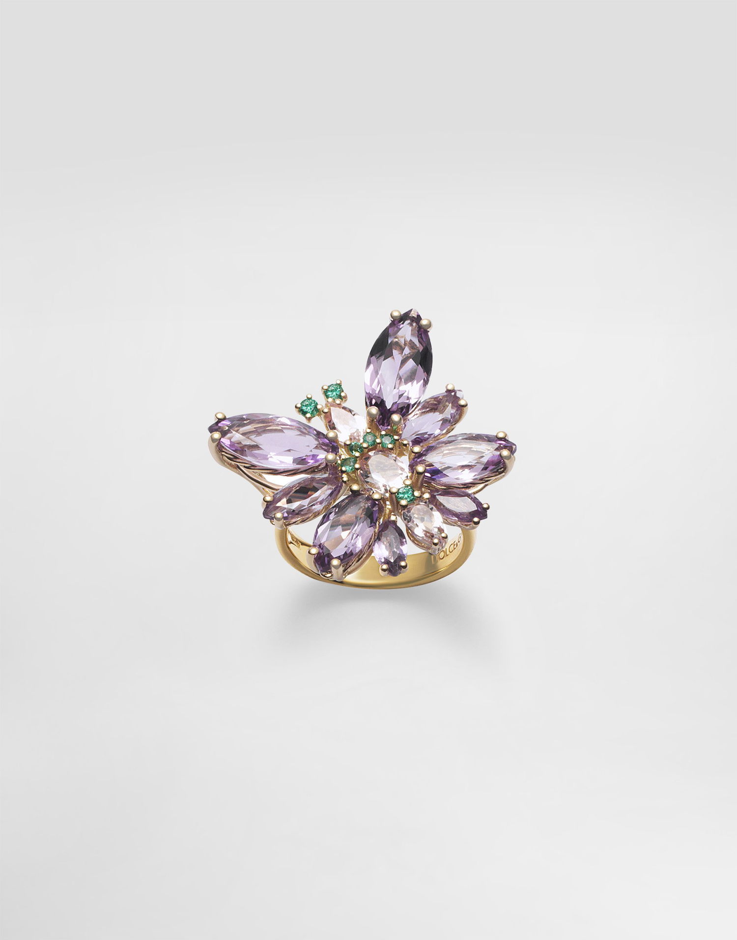 Prsteň Dolce & Gabbana Dolce & Gabbana Butterfly Ring with Amethysts, Morganites, and Emeralds in 18K Yellow Gold Fialová | WRJI4GWAM01ZOO00, 0