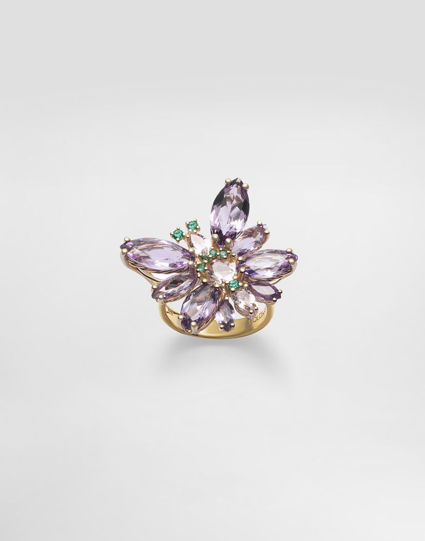 Prsteň Dolce & Gabbana Dolce & Gabbana Butterfly Ring with Amethysts, Morganites, and Emeralds in 18K Yellow Gold Fialová | WRJI4GWAM01ZOO00