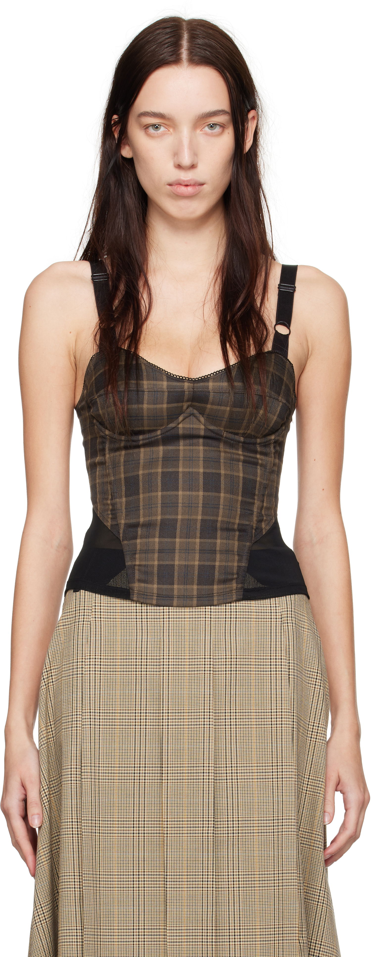 Tielko Miaou Miaou Marguerite Plaid Corset Top Hnedá | 7149PLBPLB, 0
