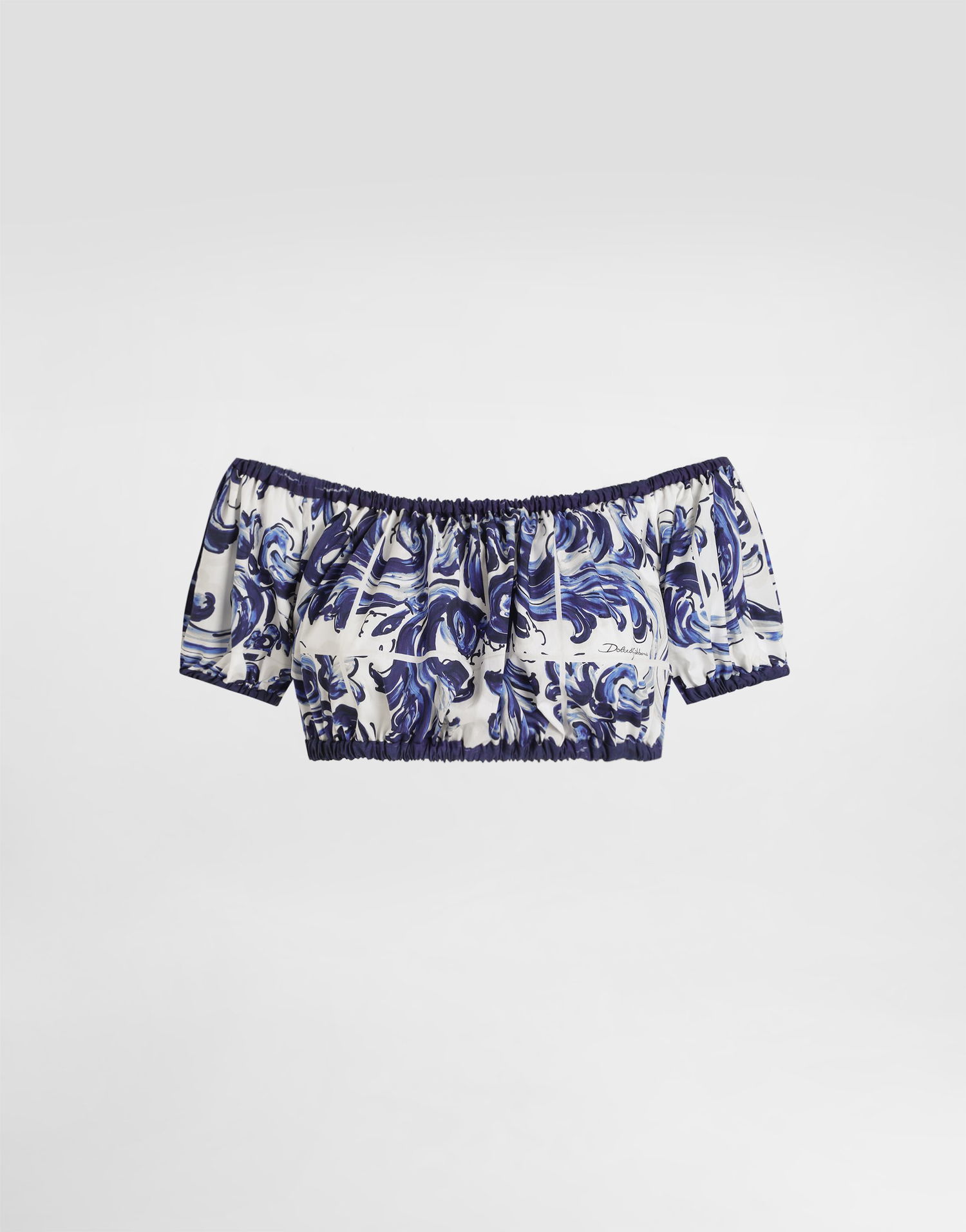 Crop Top Dolce & Gabbana Dolce & Gabbana Majolica-Print Off-The-Shoulder Cotton Crop Top Modrá | I7S12WFI5JKHB5DQ, 0