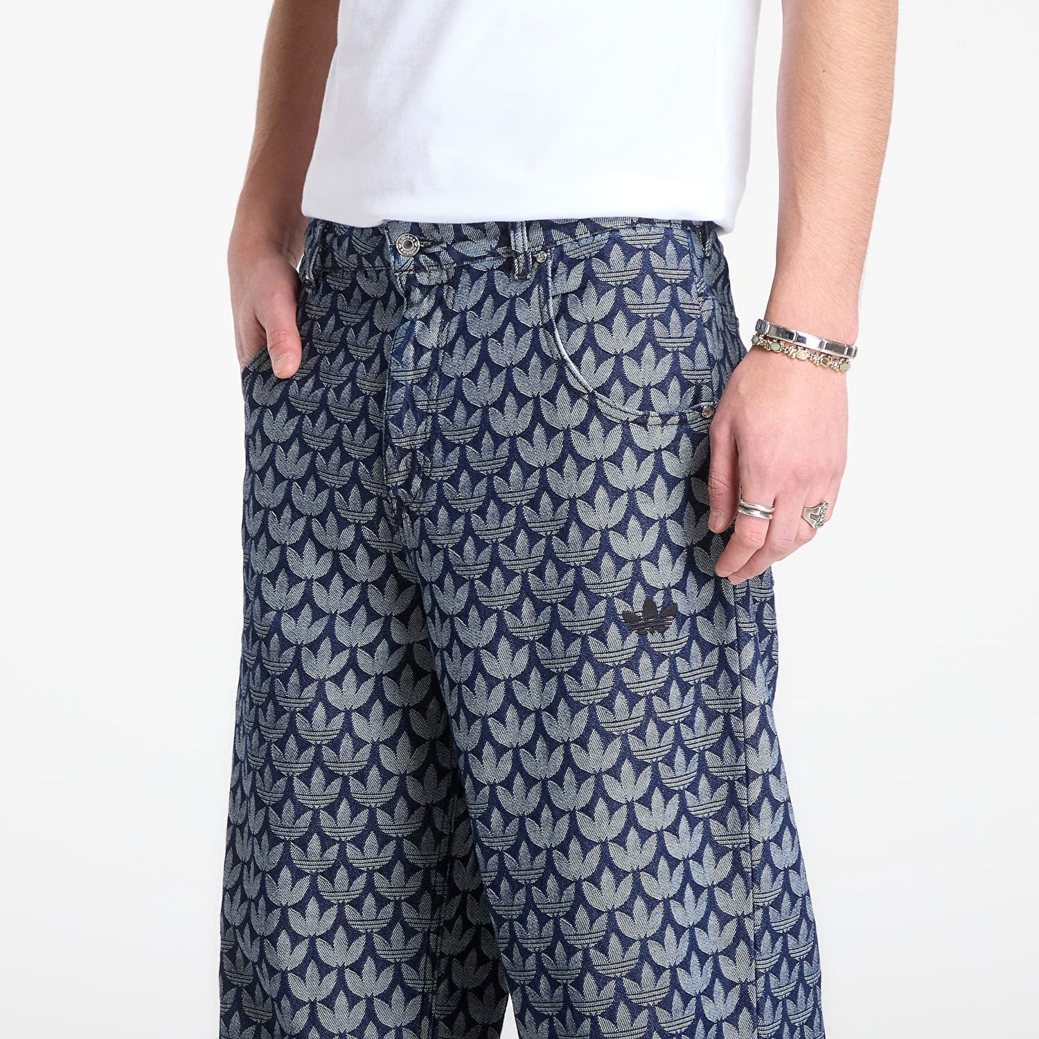 Džínsy adidas Performance Denim Loose Monogram Pants Modrá | KD0399, 1