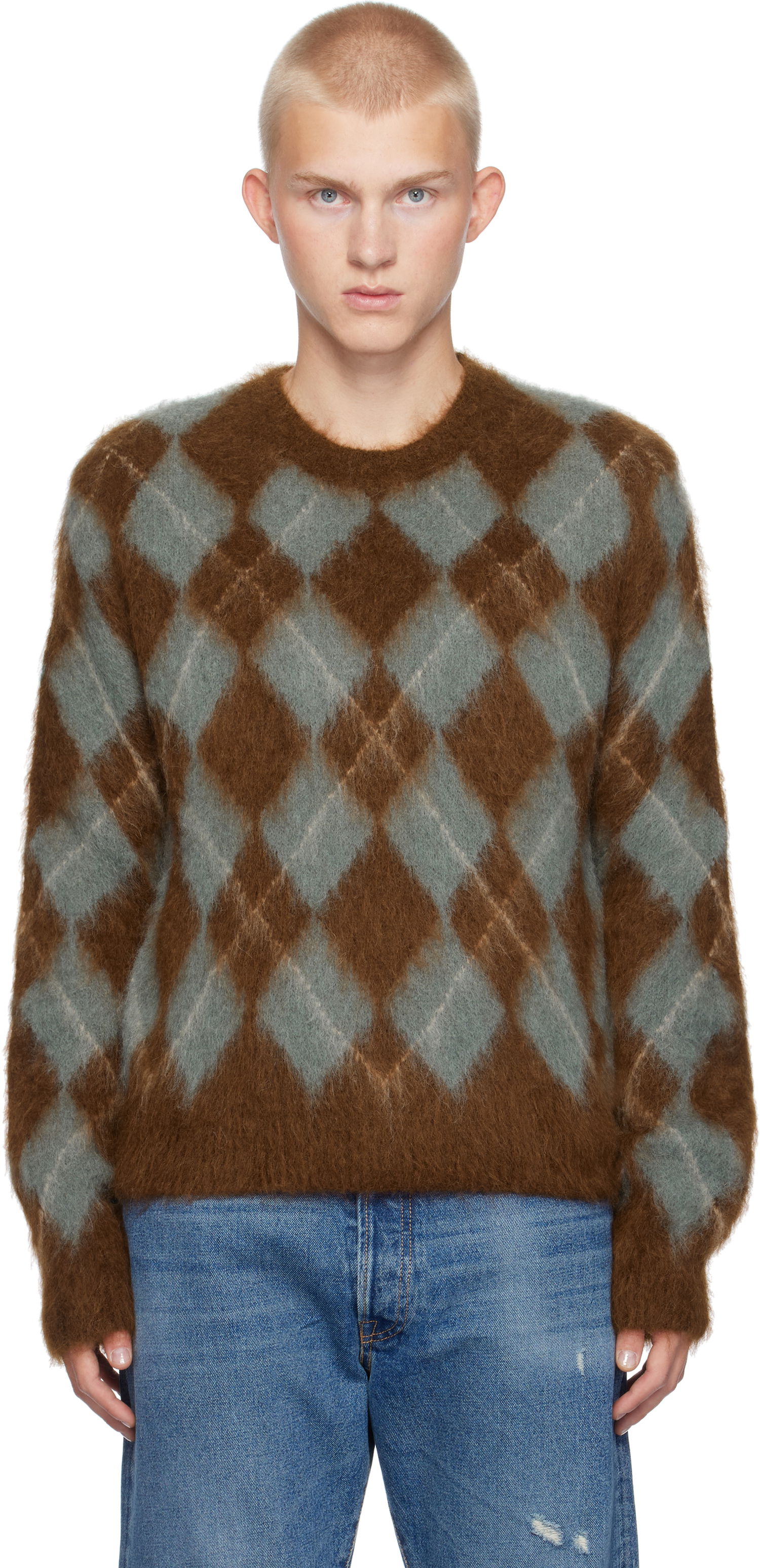 Sveter AMI Argyle Brushed Sweater Modrá | HKS047.KN0058, 0