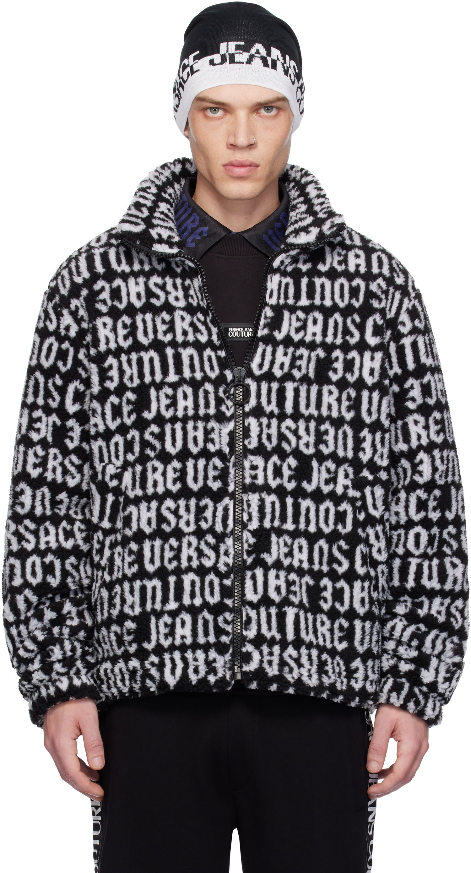 Bomber bunda Versace Black & White Logomania Teddy Jacket Čierna | E77GAS426_EU0019, 0