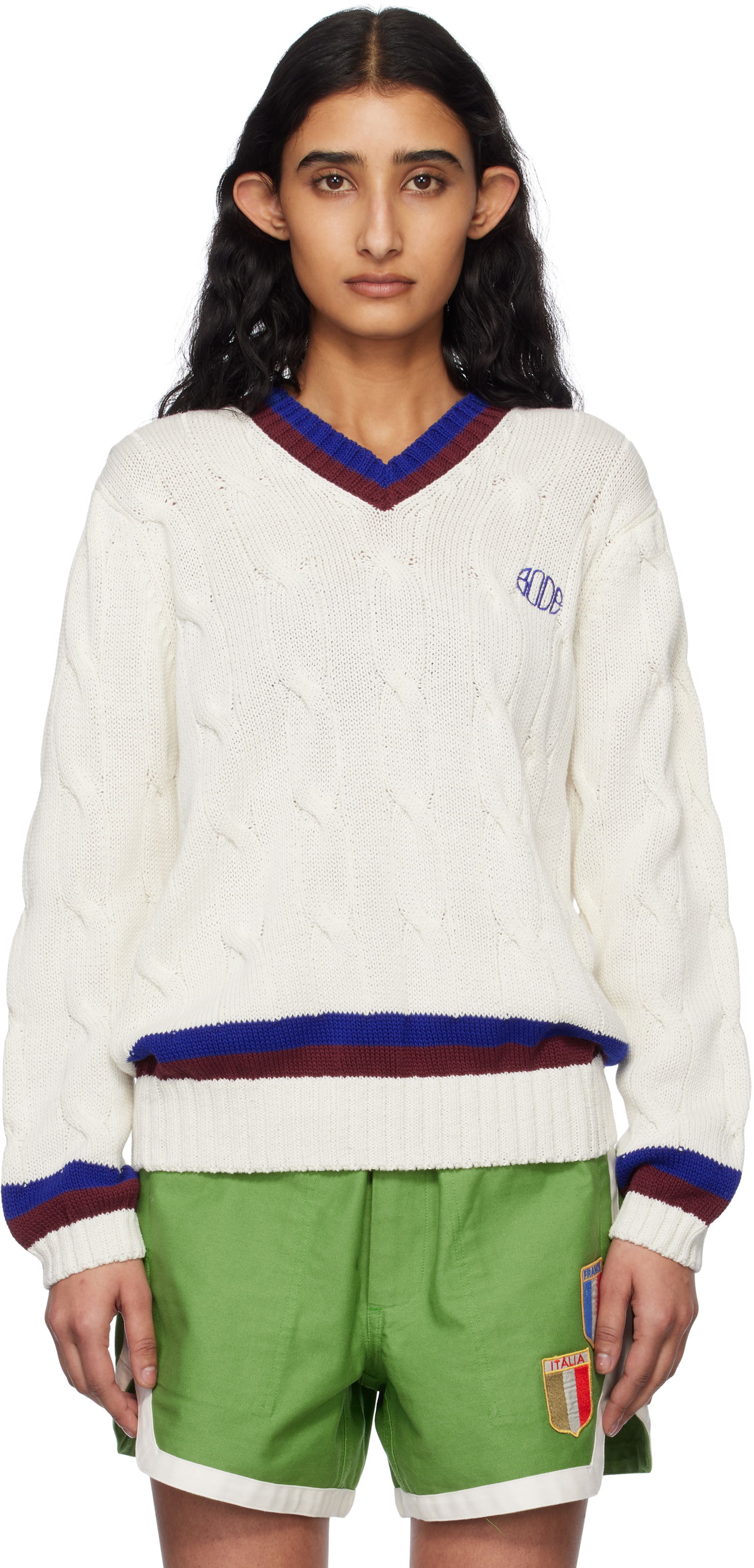 Sveter Bode Bode Tennis Knit Sweater Biela | MRS25KT052, 0