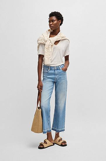 Tričko BOSS Linen V-Neck Tee Biela | 50538645, 1