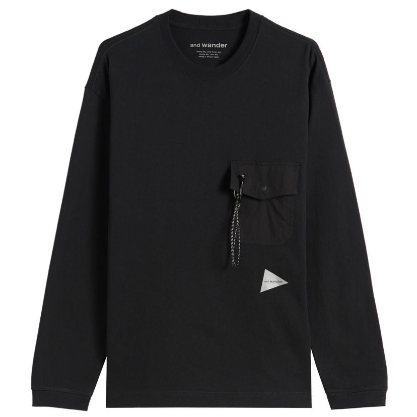 Tričko and wander Heavy Cotton Longsleeve Pocket Tee Čierna | 5745284082-010