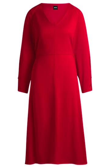 Šaty BOSS V-Neck A-Line Dress with Button Cuffs Červená | 50533966, 0