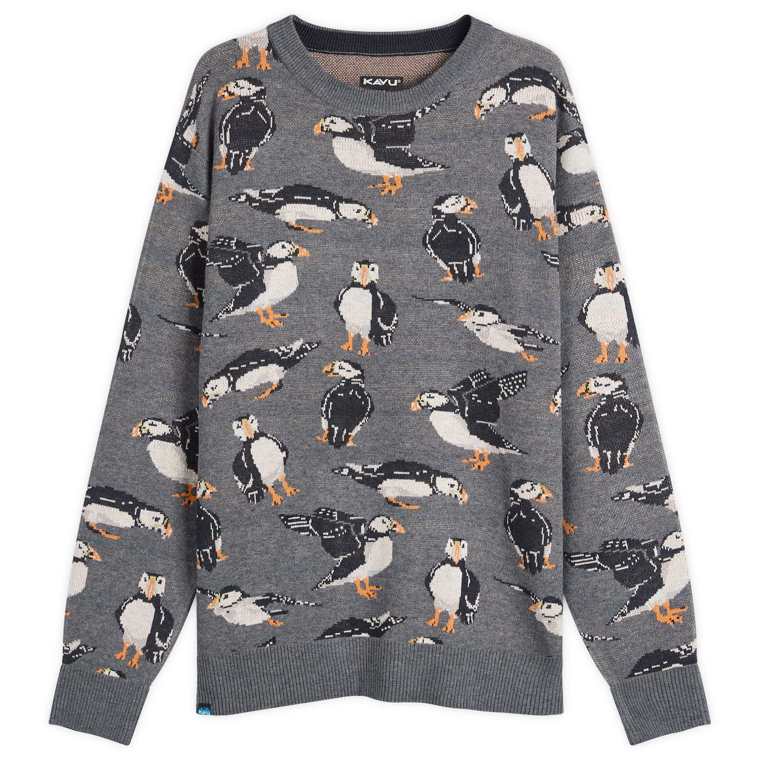 Sveter KAVU Highline Knitted Jumper with Puffin Print Šedá | 5134-2663, 0