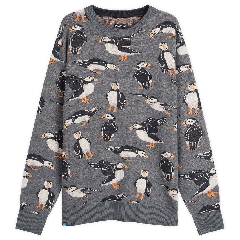 Sveter KAVU Highline Knitted Jumper with Puffin Print Šedá | 5134-2663