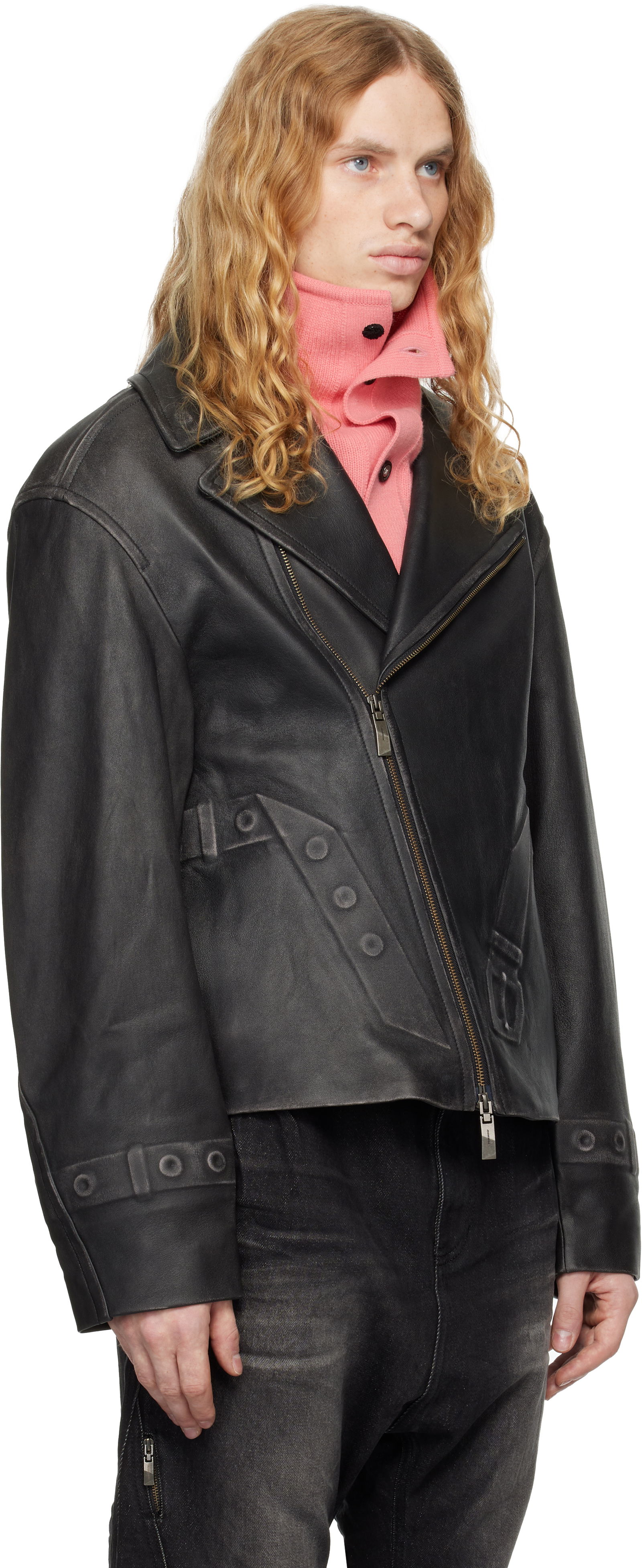 Leather Jacket With Belt Embossing