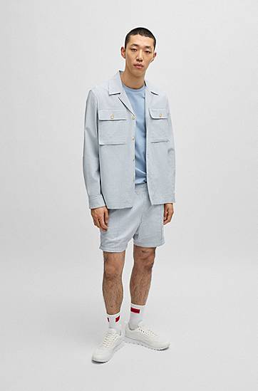 Košeľa BOSS Oversized Overshirt in Striped Oxford Cotton Blend Modrá | 50539269, 1