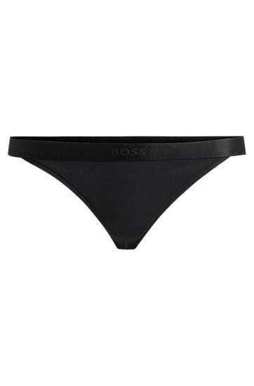 Nohavičky BOSS BOSS Cotton-Blend Thong with Logo Waistband Čierna | 50520398, 0