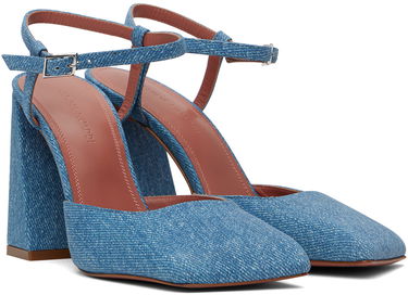 Tenisky a topánky Amina Muaddi Suede Printed Denim Heels Modrá | CHARLOTTE PUMP BLOCK PRINTED, 3