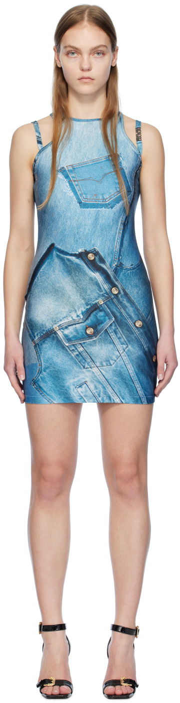 Košeľa Versace Jeans Couture Blue Printed Minidress Modrá | E76HAO944_EJS278