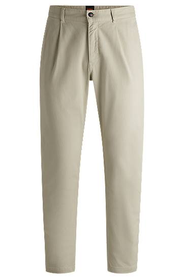 Nohavice BOSS Stretch Cotton Dobby Pleat-Front Chinos Béžová | 50529308, 0