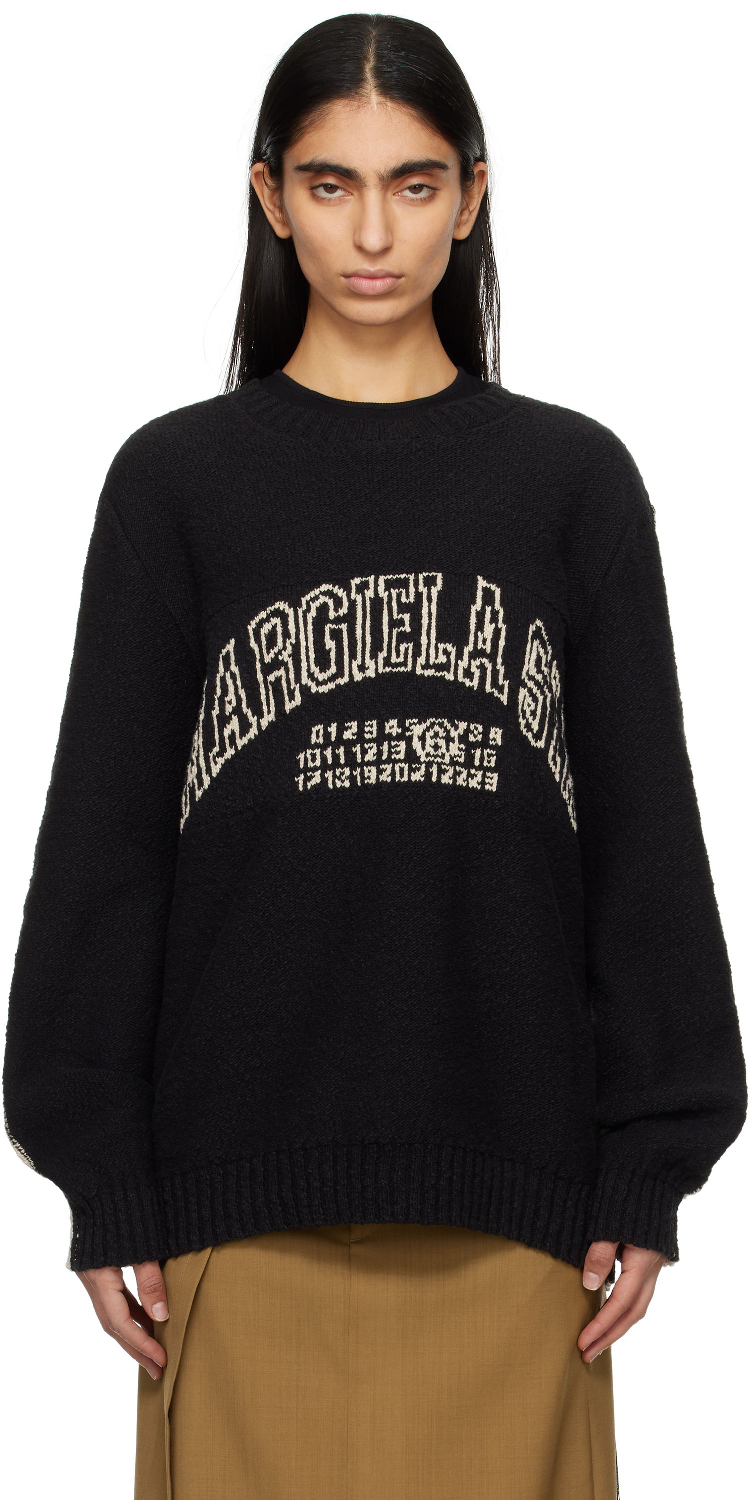 Sveter Maison Margiela MM6 Maison Margiela Varsity Jacquard Sweater Čierna | SH0HL0025 M13084, 0