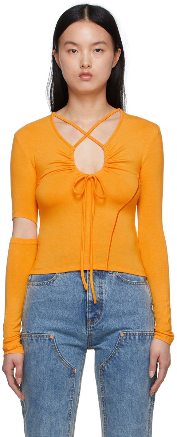 Tričko Andersson Bell Andersson Bell Edie Cutout Tie Front Long Sleeve T-Shirt Oranžová | atb717w, 0
