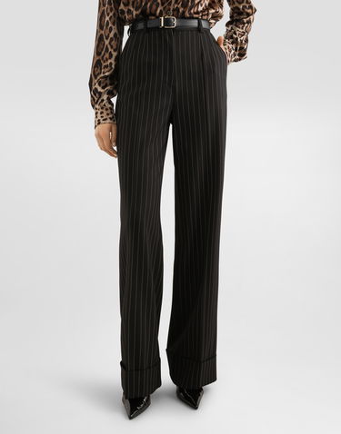 Nohavice Dolce & Gabbana Dolce & Gabbana Pinstripe Bi-stretch Wool Trousers Čierna | FTBM0TFRBC0S8051, 3