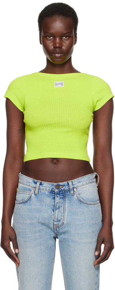 Crop Top Jean Paul Gaultier Jean Paul Gaultier 'The Patch' Cropped Ribbed T-Shirt Zelené | 25/33-F-TS105P-J054-44, 0