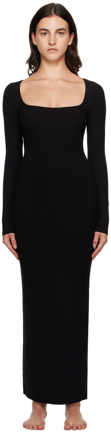 Šaty SKIMS SKIMS Soft Lounge Long Sleeve Maxi Dress Čierna | AP-DRS-1701, 0