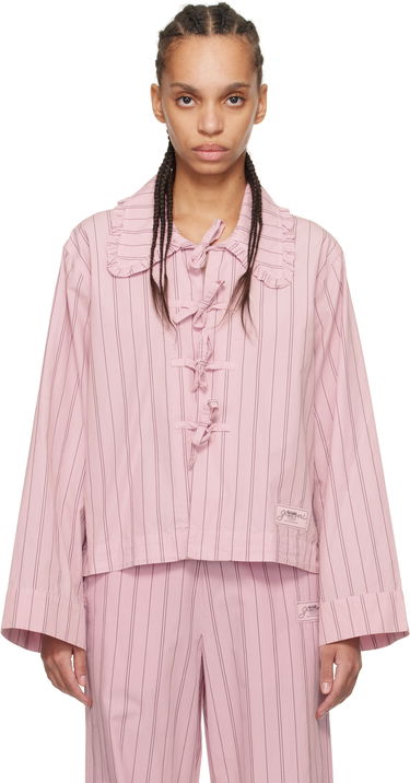 Košeľa GANNI GANNI Stripe Cotton Pyjama Shirt Ružová | W0326, 0