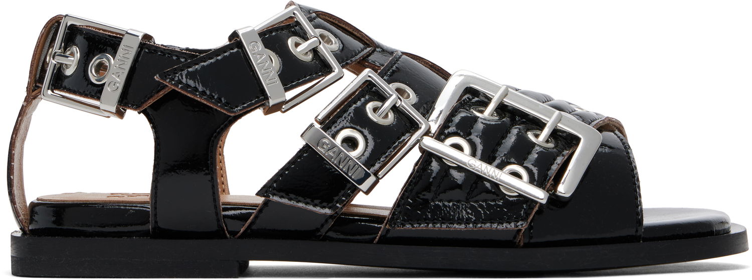 Doplnky GANNI GANNI Buckle Strap Flat Sandals Čierna | S2934, 0