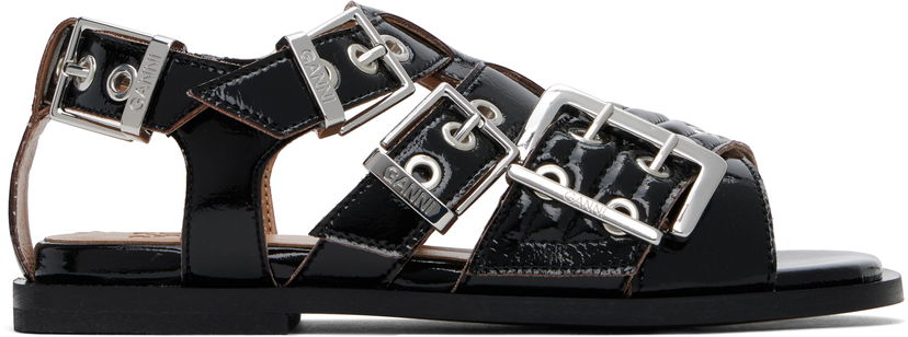 Doplnky GANNI GANNI Buckle Strap Flat Sandals Čierna | S2934