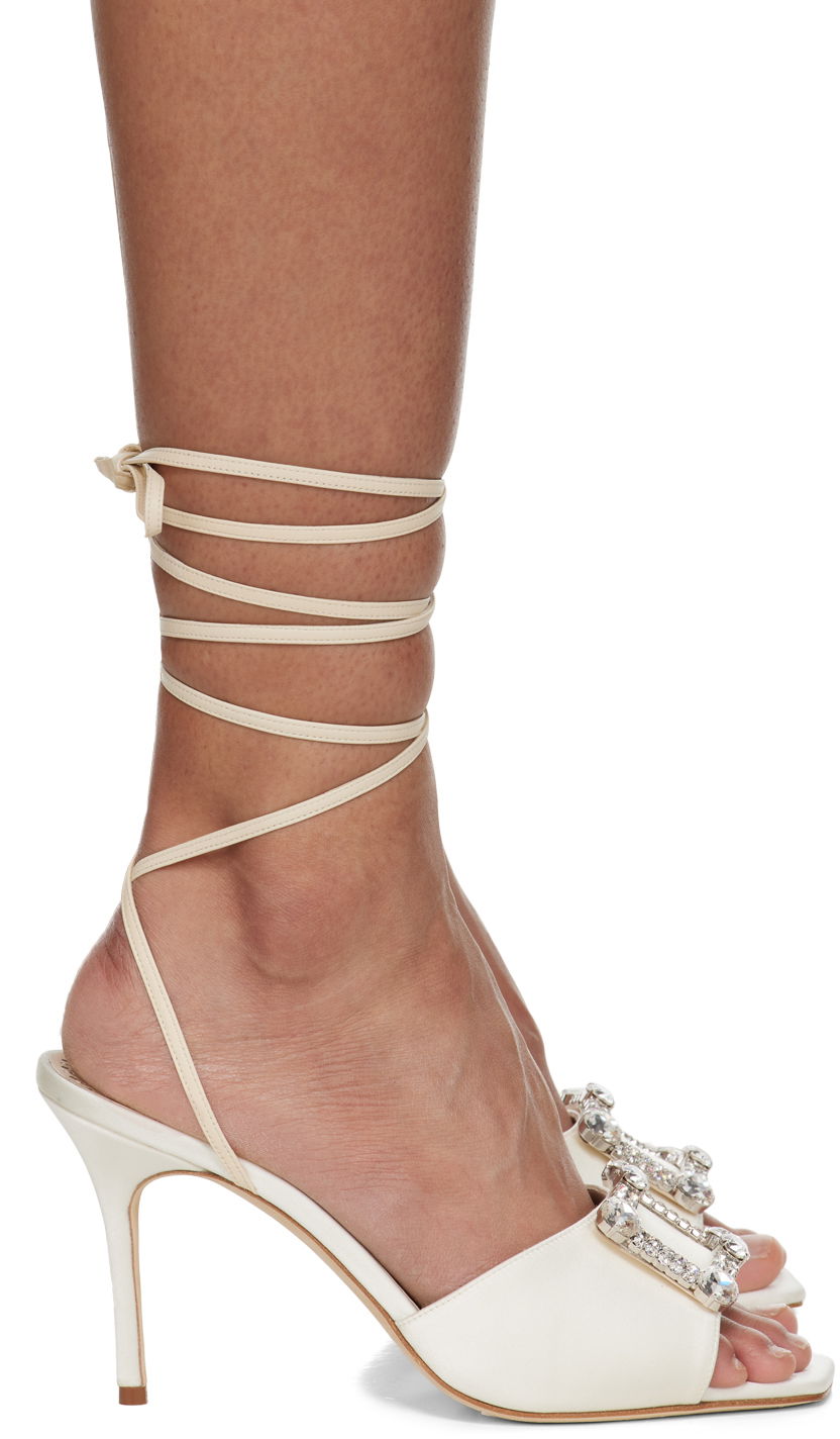 Starostlivosť o obuv Manolo Blahnik Manolo Blahnik Lanole Pop Fabio Satin Heels Biela | 423-1722-0006, 0